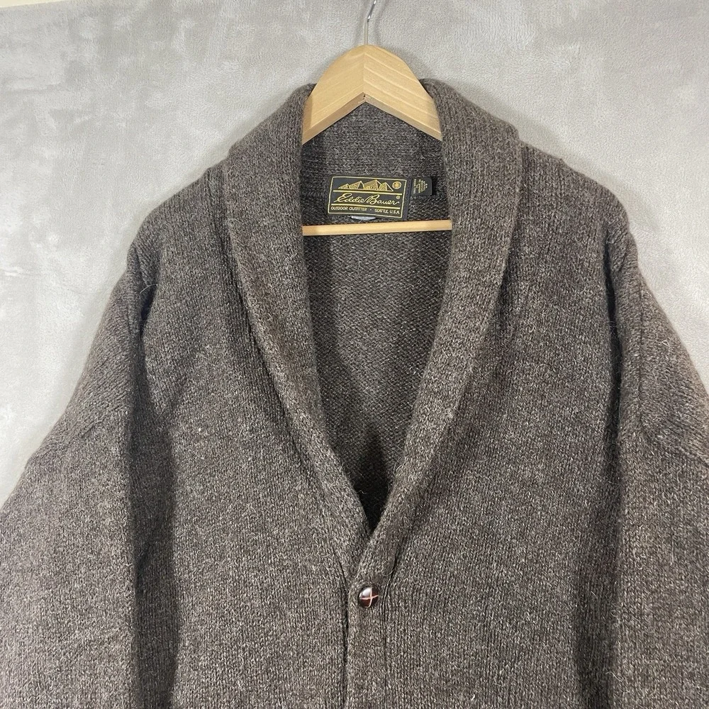 Vtg Eddie Bauer Shawl Cardigan Sweater Mens XL Made in USA Chunky Fuzzy Knit 80s